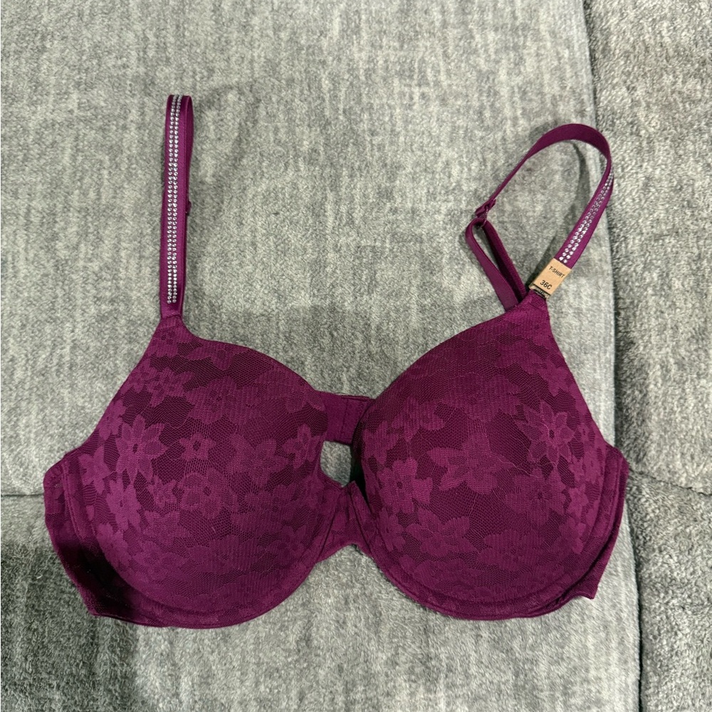 PINK Victoria's Secret Plum Floral Lace Bra